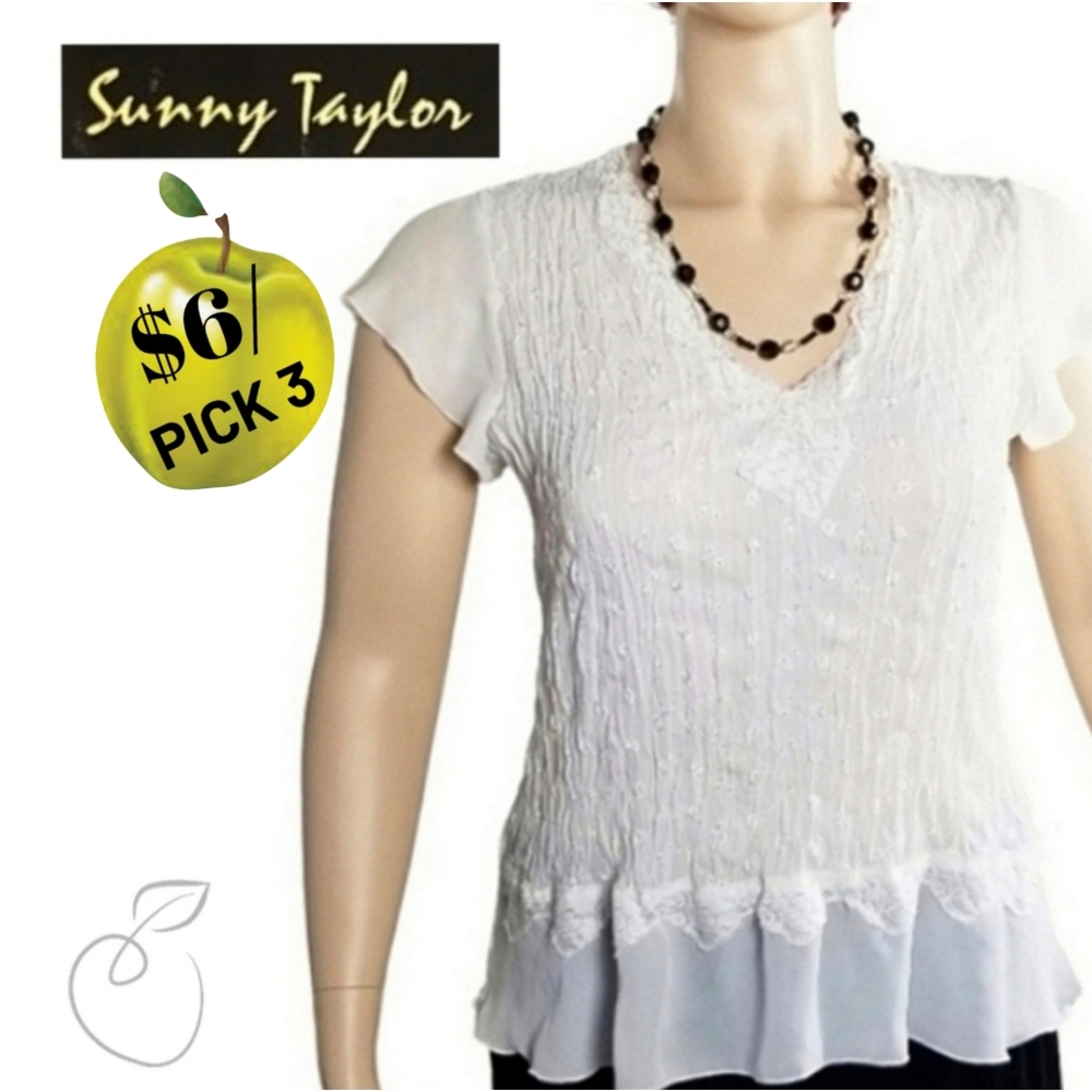 SUNNY TAYLOR EYELET & LACE TOP WHITE SZ 2X